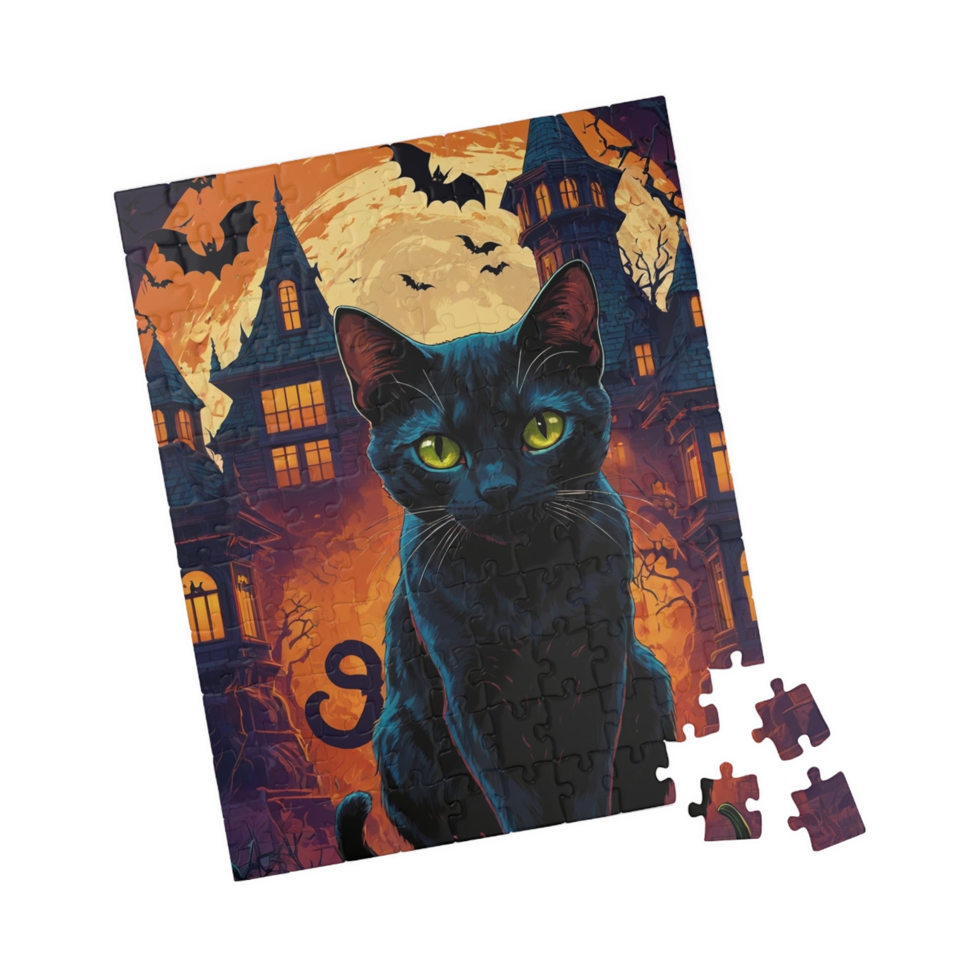 Black Cat in Spooky Shadows Jigsaw Puzzle - Cool Colourful Design - Personalized Stylish Crafts