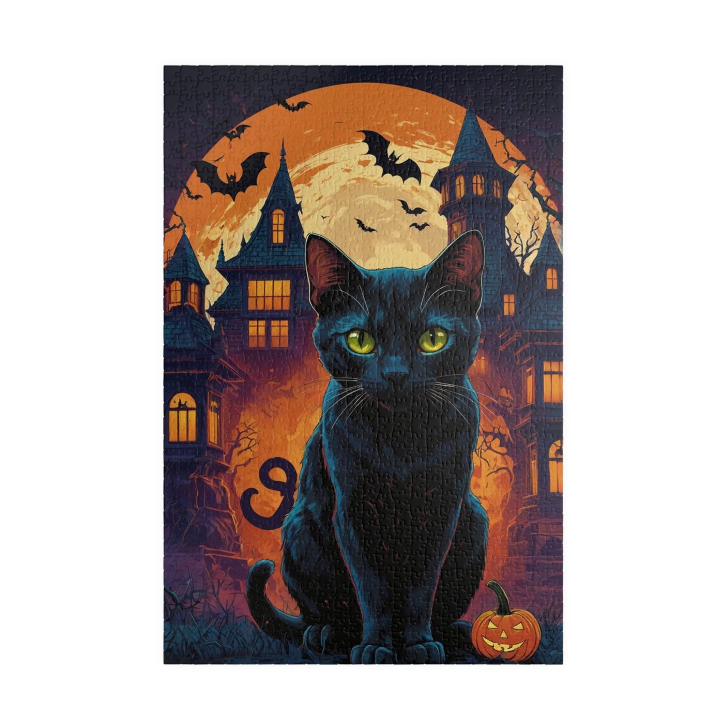 Black Cat in Spooky Shadows Jigsaw Puzzle - Cool Colourful Design - Personalized Stylish Crafts