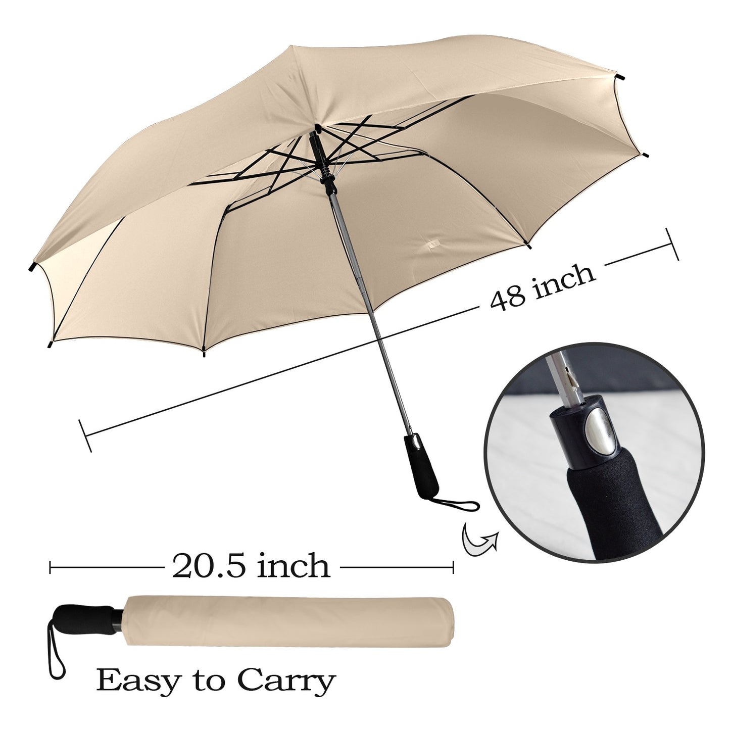 Minimalistic Design Beige Umbrella - Windproof and Compact for Travel