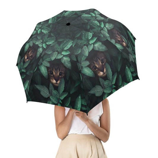 Cute Cat Umbrella - Windproof, Compact and Stylish Leaves Design