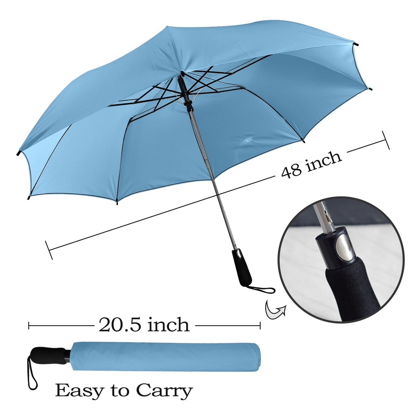 Light Blue Umbrella - Windproof and Compact for Travel & Kids