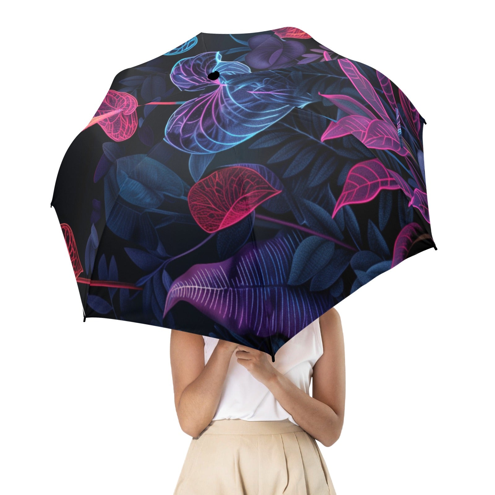 Neon Flower Umbrella - Windproof & Compact Travel Gift for Women