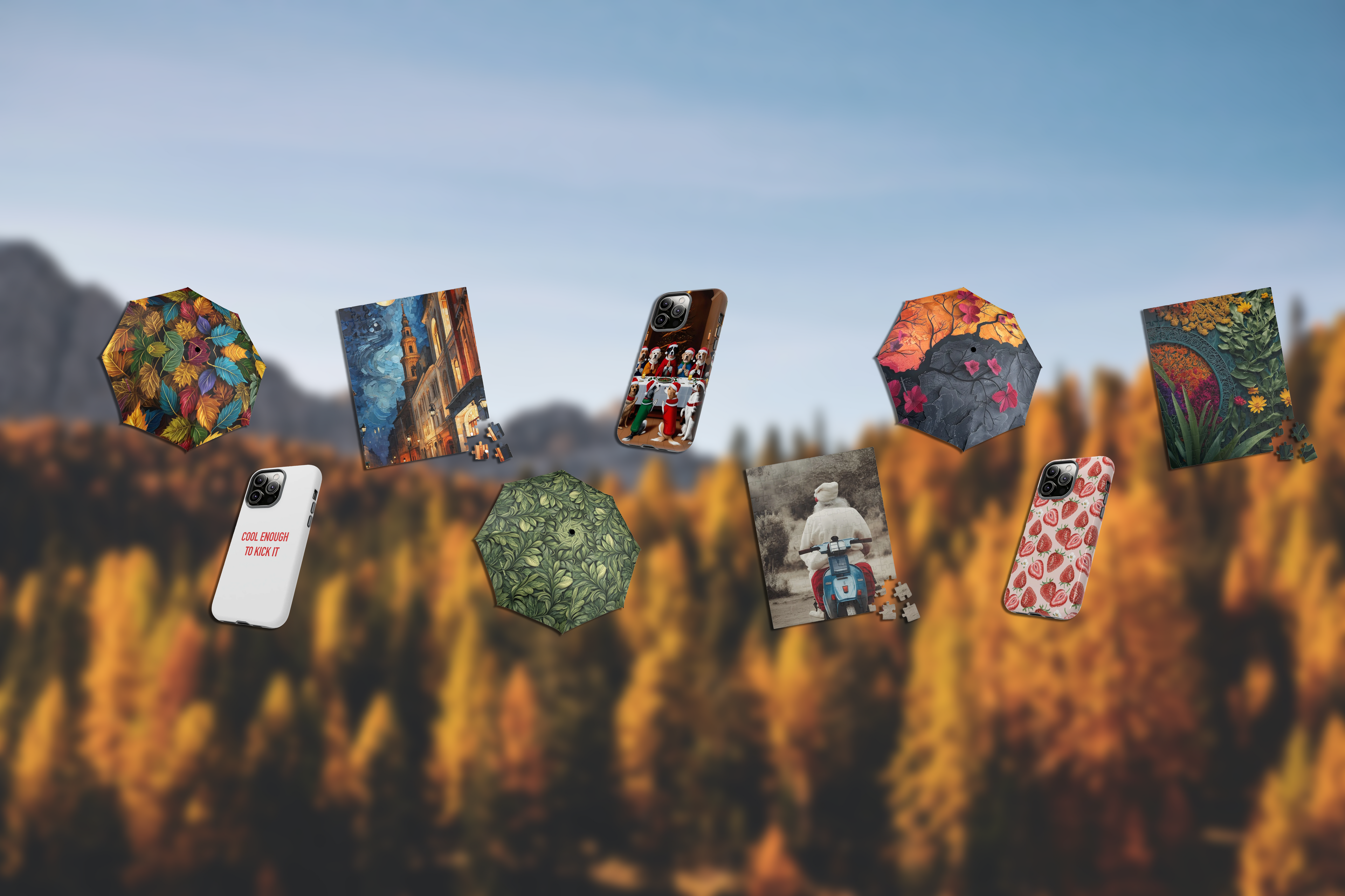 Phone Cases Umbrellas Jigsaw Puzzles on a autumn background