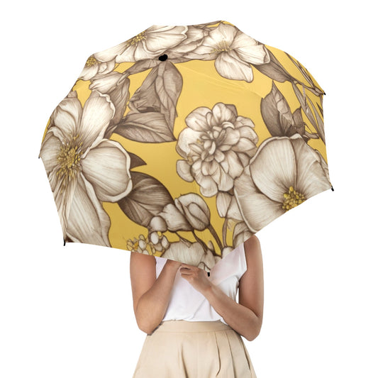 White Flower Umbrella - Windproof and Compact for Travel & Fall