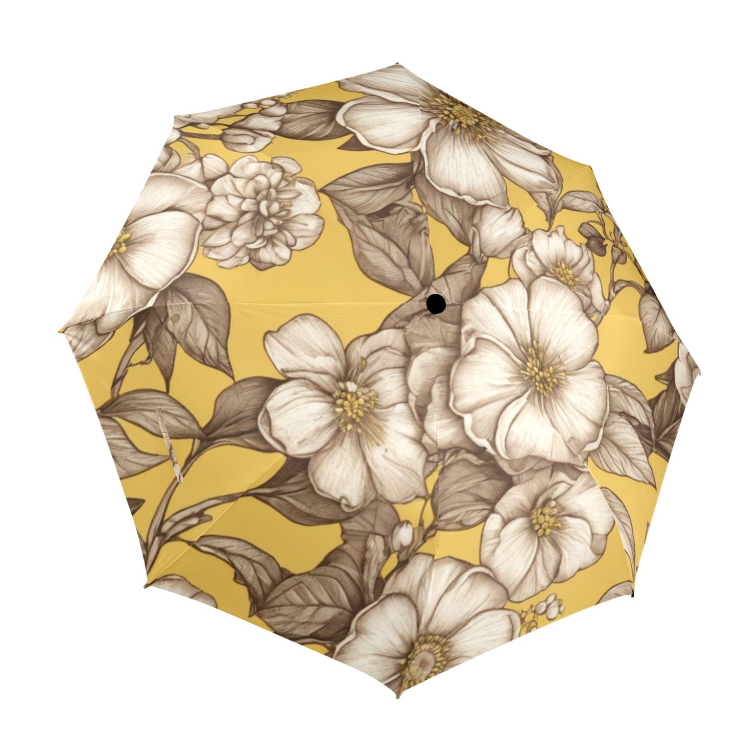 White Flower Umbrella - Windproof and Compact for Travel & Fall