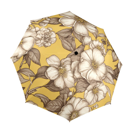 White Flower Umbrella - Windproof and Compact for Travel & Fall